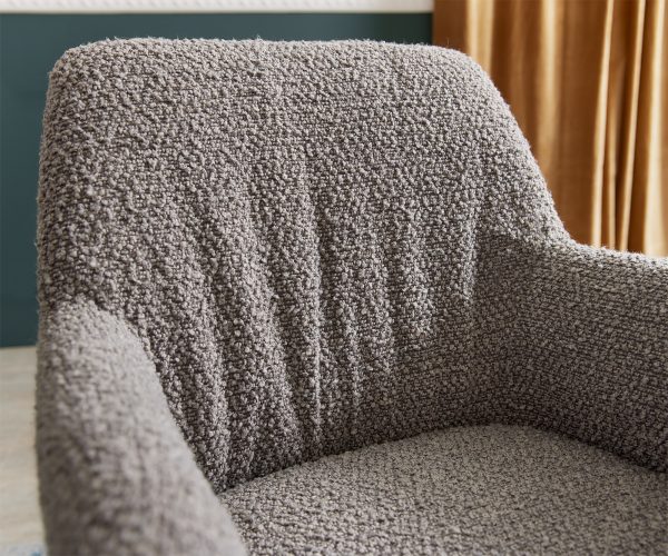 Otočná židle Xana-Flex s područkami dřevěná podnož hranatá bouclé stříbrnošedá 180° taštičkové pružiny - Image 4