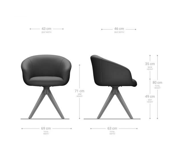 Otočná židle Vinka-Flex s područkami dřevěná podnož hranatá směsové materiály šedá 180° taštičkové pružiny - Image 7