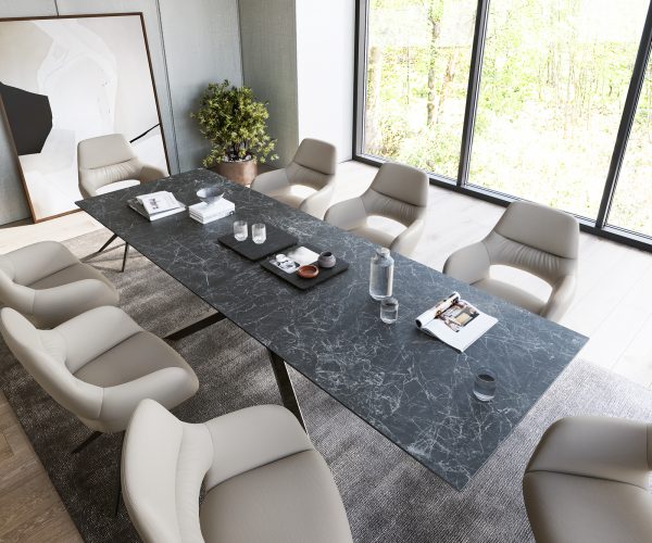 Jídelní stůl Edge 300x100cm Laminam® keramika šedá křížová podnož černá - Image 4