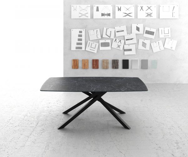Jídelní stůl Edge zaoblená 200x100cm Laminam® keramika šedá podnož křížová černá - Image 2