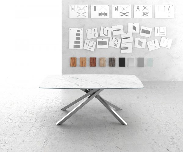 Jídelní stůl Edge zaoblená 200x100cm Laminam® keramika bílá podnož křížová stříbrná - Image 2