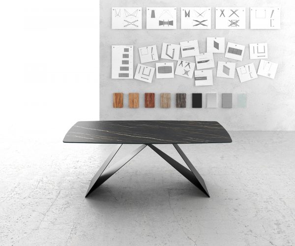 Étkezőasztal Edge hajóformájú 200x100 cm Laminam® kerámia Noir Desir barna V középső láb fekete - Image 2