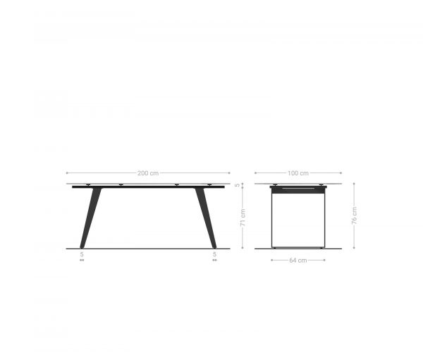 Jídelní stůl Edge 200x100 cm keramika zaoblená Laminam® Nero Greco šedá šikmá podnož kov černá - Image 7