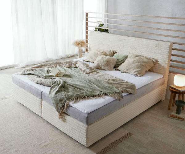 Boxspring postel Dream-Well plyšový manšestr 200x200 cm s matrací a topperem - Image 4