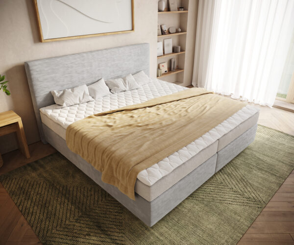 Boxspring postel Dream-Well manšestr 200x200 cm s matrací a topperem - Image 4
