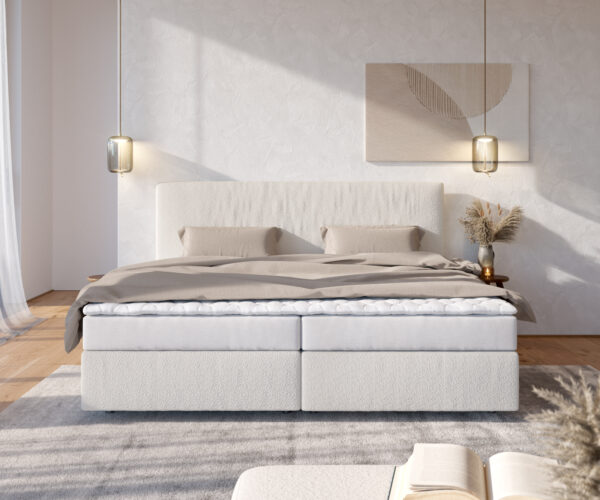 Boxspring postel Dream-Well 200x200 cm bouclé s matrací a topperem - Image 2