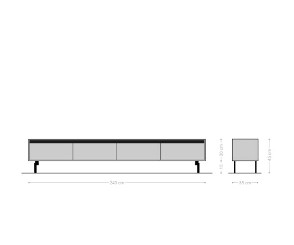 TV stolek Stonegrace 240 cm přírodní akácie 4 dvířka podnož oválná nerezová ocel - Image 6