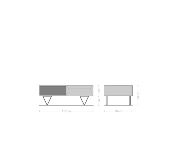 Konferenční stolek Kayu 115x60x40 cm přírodní akácie 2 zásuvky podnož ve tvaru "V" nerezová ocel - Image 5