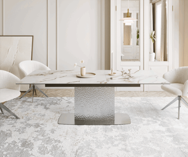 Jídelní stůl Edge 180-220x100 keramika Calacatta Luxe bílo-zlato-šedá z nerezové oceli rozkládací - Image 2