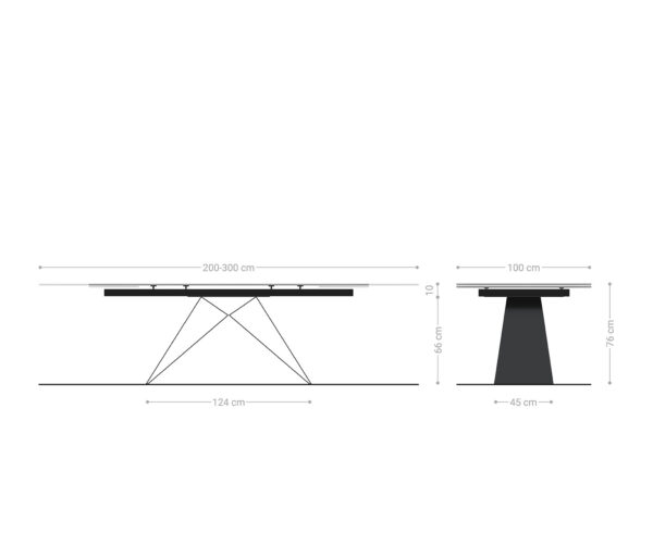 Jídelní stůl Edge 200-300x100 keramika Laminam®Nero Greco antracit podnož ve tvaru "V" plochá ocel černá rozkládací - Image 7