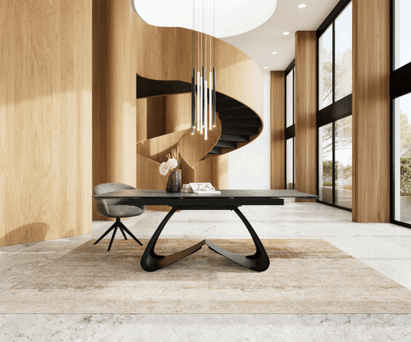 Jídelní stůl Edge 200-300x100 keramika Laminam®Nero Greco antracitová podnož ve tvaru "W" černá rozkládací - Image 2
