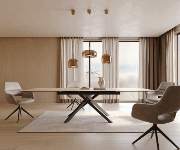 Jídelní stůl Edge 200-300x100 keramika Laminam® Sabbia křížová podnož hranatá černá rozkládací - Image 2