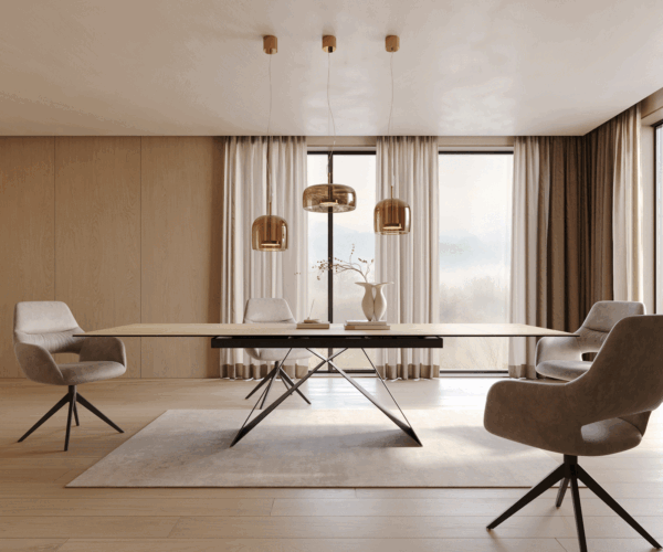 Jídelní stůl Edge 200-300x100 keramika Laminam® Sabbia v barvě podnož ve tvaru "V" plochá ocel černá rozkládací - Image 2