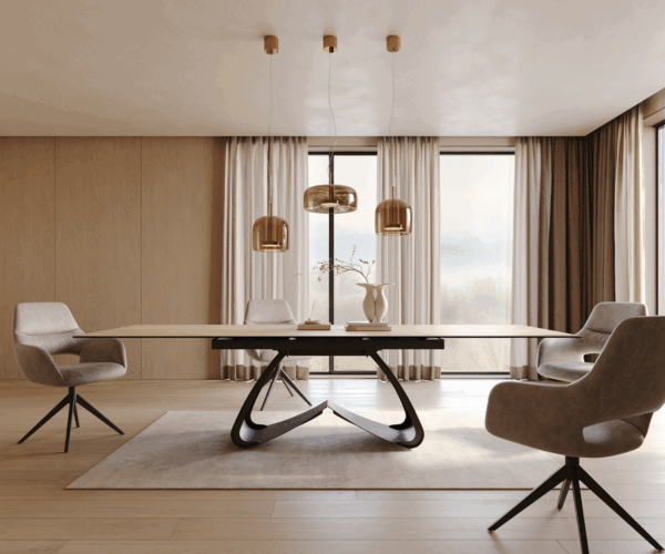 Jídelní stůl Edge 200-300x100 keramika Laminam® Sabbiaová barva podnož ve tvaru "W" černá rozkládací - Image 2
