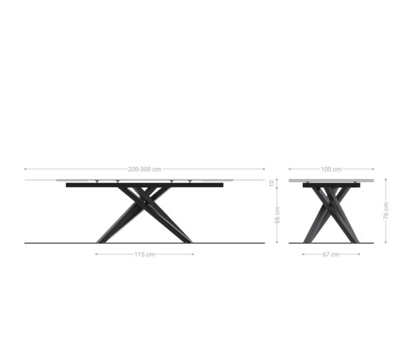 Jídelní stůl Edge 200-300x100 keramika Laminam®Noir Desir hnědá křížová podnož hranatá nerezová rozkládací - Image 10