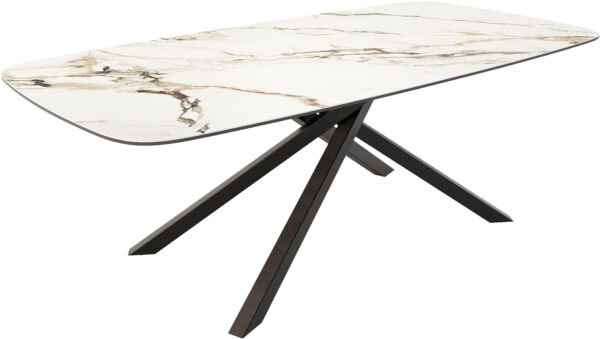 Jídelní stůl Edge oválný 240x120 keramika Calacatta Luxe bílo-zlato-šedá křížová podnož hranatá černá - Image 2