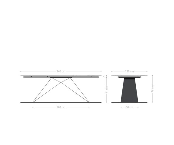Jídelní stůl Edge oválný 240x120 reliéfní sklo kouřově černá 3D design podnož ve tvaru "V" plochá ocel černá - Image 10
