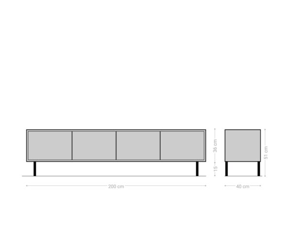 TV stolek Muvi 200 cm přírodní dub mango černá kov černá 4 dvířka - Image 8