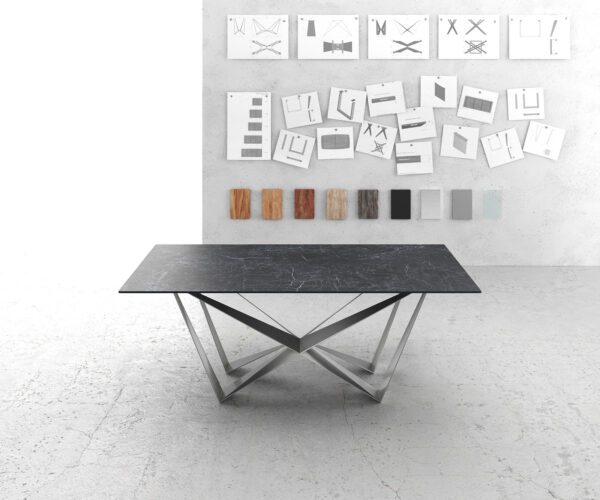 Hrana jídelního stolu 200x100cm Laminam® Ceramic Grey Středová noha plochá ocel stříbrná - Image 2