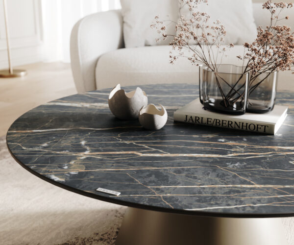 Konferenční stolek Borna 100x100 cm keramika Laminam®Noir Desir hnědá kov podnož titanová úprava - Image 7