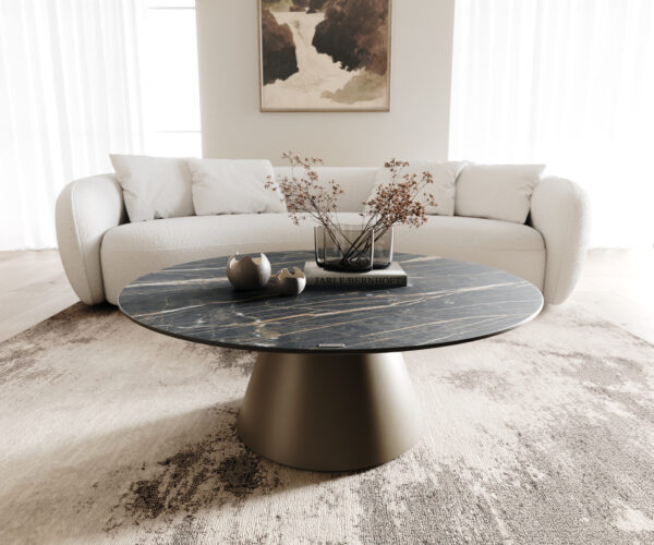 Konferenční stolek Borna 100x100 cm keramika Laminam®Noir Desir hnědá kov podnož titanová úprava - Image 2