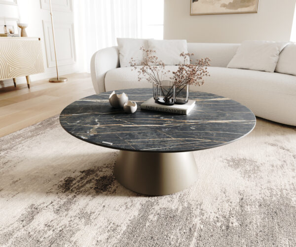 Konferenční stolek Borna 100x100 cm keramika Laminam®Noir Desir hnědá kov podnož titanová úprava