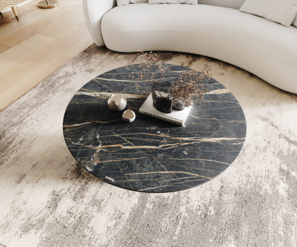 Konferenční stolek Borna 100x100 cm keramika Laminam®Noir Desir hnědá kov podnož titanová úprava - Image 6