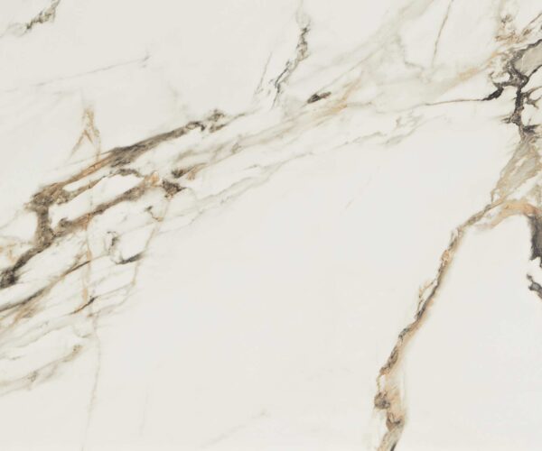 Konferenční stolek Ekrem 85x35 cm keramika Calaccatta Luxe bílo-zlato-šedá křížová podnož kulatá kov titanová úprava - Image 3