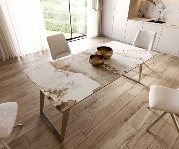 Jídelní stůl Edge 200x100 keramika Minas Melange bílo-béžová podnož nerezová ocel hranatá - Image 6