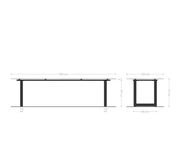 Jídelní stůl Edge 300x100 Reliéfní sklo kouřové černá 3D design nerezová ocel úzká - Image 10