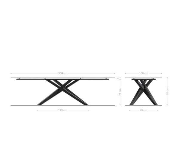 Jídelní stůl Edge 300x100 reliéfní sklo kouřové černá 3D design křížová podnož obdélník černá - Image 10