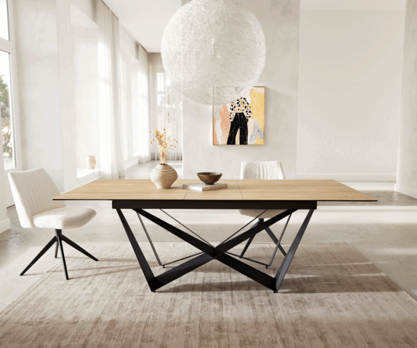 Jídelní stůl Edge 180-220x100 keramika Laminam® Sabbia v barvě dubu podnož plochá ocel černá rozkládací - Image 2