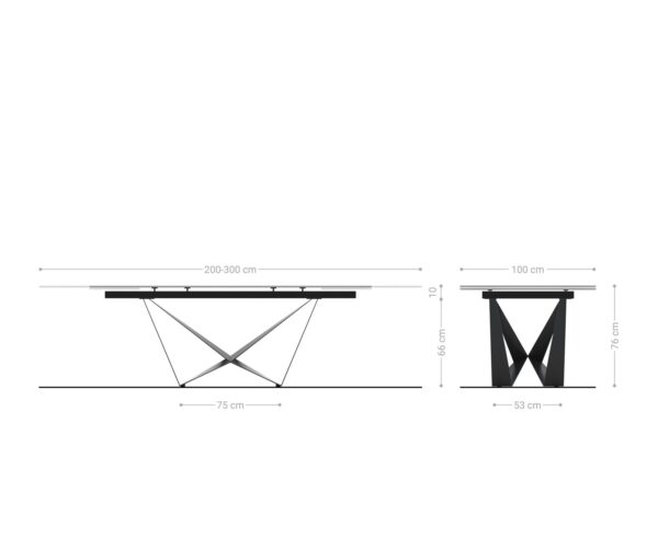 Jídelní stůl Edge 200-300x100 reliéfní sklo kouřové černá 3D design podnož plochá ocel nerezová ocel rozkládací - Image 9