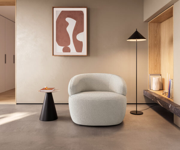 Lounge křeslo Nova 88x88 cm bouclé krémově-bílá - Image 4