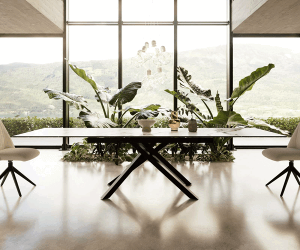 Jídelní stůl Edge 200-300x100 keramika Calacatta Luxe bílo-zlato-šedá křížová podnož hranatá černá rozkládací - Image 2