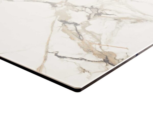 Jídelní stůl Edge 200-300x100 keramika Calacatta Luxe bílá-zlatošedá podnož ve tvaru "W" černá rozkládací - Image 5