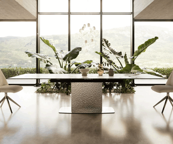 Jídelní stůl Edge 200-300x100 keramika Calacatta Luxe bílo-zlato-šedá podnož wave nerezová ocel rozkládací - Image 2