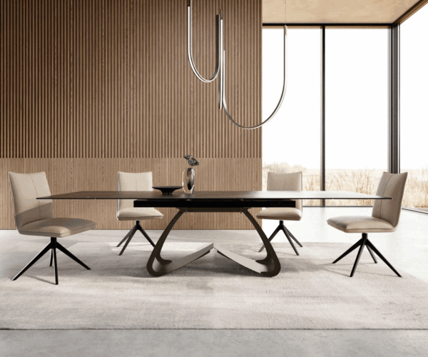 Jídelní stůl Edge 200-300x100 keramika Laminam®Noir Desir hnědá podnož ve tvaru "W" titanová rozkládací - Image 2