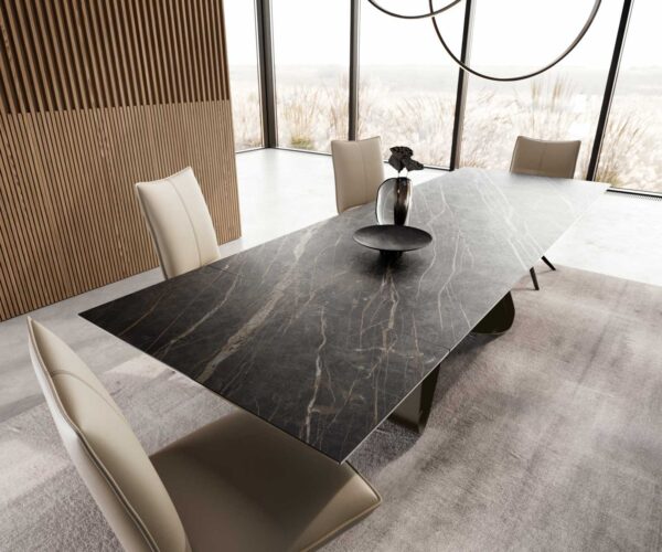 Jídelní stůl Edge 200-300x100 keramika Laminam®Noir Desir hnědá podnož ve tvaru "W" titanová rozkládací - Image 5