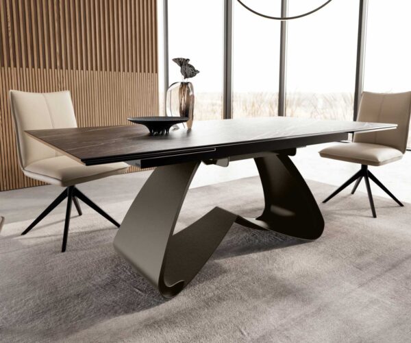 Jídelní stůl Edge 200-300x100 keramika Laminam®Noir Desir hnědá podnož ve tvaru "W" titanová rozkládací - Image 6