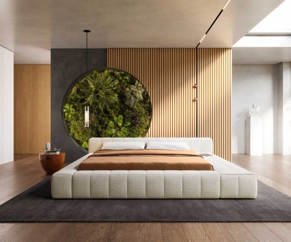 Postel Espazio 180x200 cm bouclé krémově bílá s úložným prostorem - Image 2