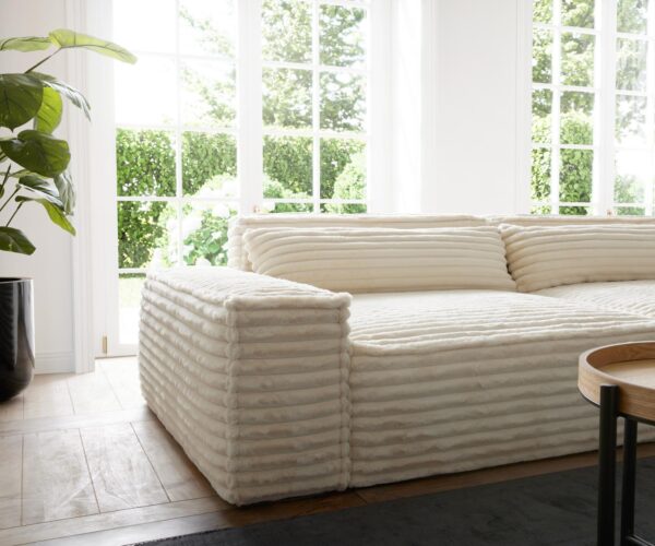 Velká pohovka Sirpio XL 270x130 cm plyšový manšestr béžová s taburetem - Image 5