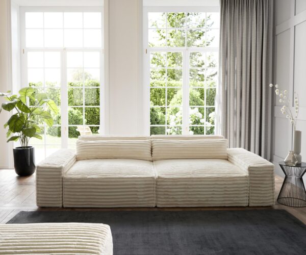 Velká pohovka Sirpio XL 270x130 cm plyšový manšestr béžová s taburetem - Image 2