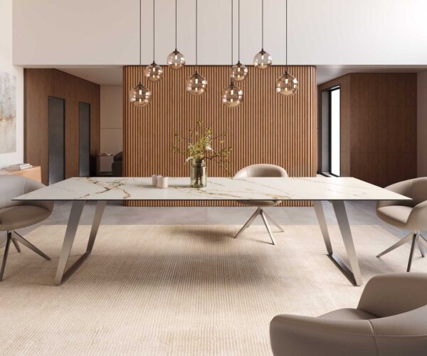 Jídelní stůl Edge 300x100 keramika Calacatta Luxe bílo-zlato-šedá nerezová ocel hranatá - Image 2