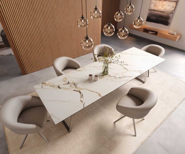 Jídelní stůl Edge 300x100 keramika Calacatta Luxe bílo-zlato-šedá nerezová ocel hranatá - Image 6