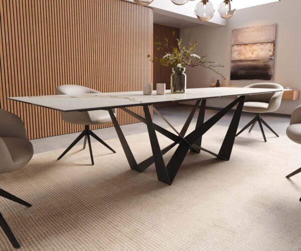 Jídelní stůl Edge 300x100 keramika Calacatta Luxe bílo-zlato-šedá křížová podnož plochá černá - Image 7