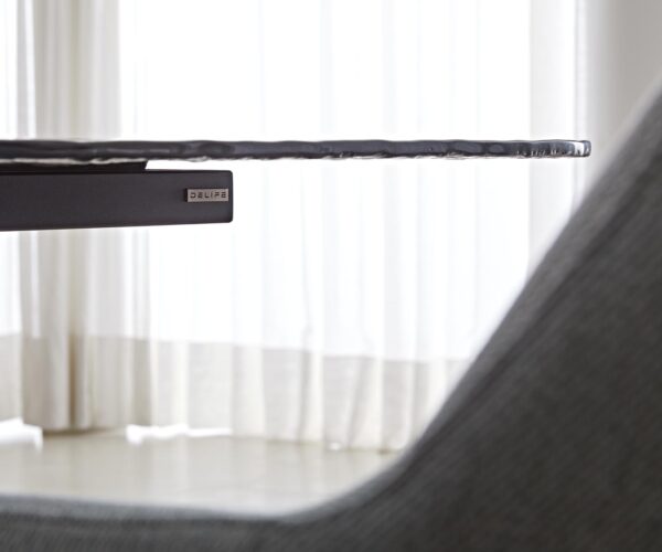 Jídelní stůl Edge oválný 240x120 kouřové černé reliéfní sklo 3D design Infinity kovová černá - Image 7