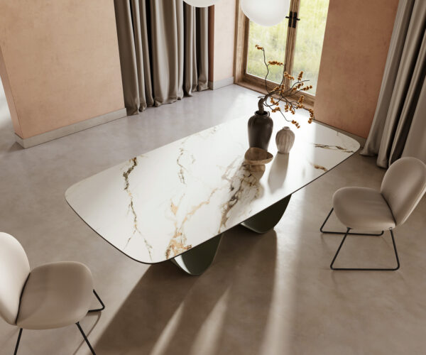 Jídelní stůl Edge oválný 240x120 cm keramika Calacatta Luxe bílo-zlato-šedá Infinity kovová podnož titanová - Image 5