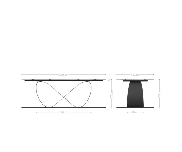Jídelní stůl Edge oválný 240x120 reliéfní sklo kouřové černé 3D design Infinity kovová podnož titanová - Image 8