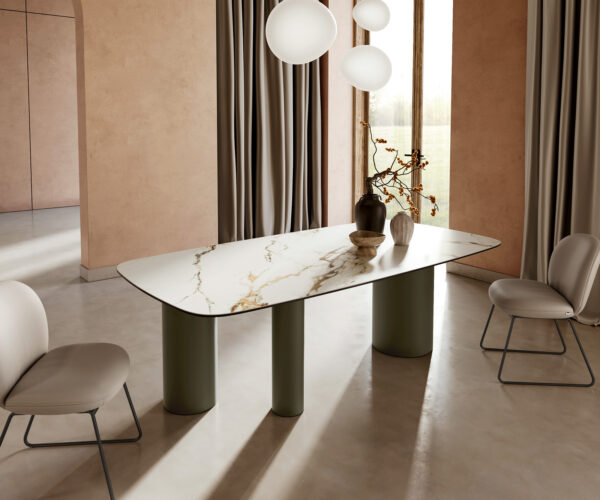 Jídelní stůl Edge oválný 240x120 cm keramika Calacatta Luxe bílo-zlato-šedá Troa kovová podnož titanová - Image 2